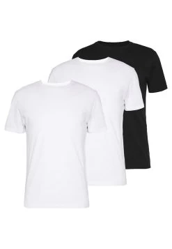 Pier One 3 PACK – T-shirt Basique – Black/ White Prix Gelé T-shirts Col Rond Homme